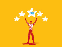 illustration of man with five stars and the year 2020