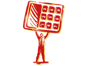 illustration of man with giant calculator