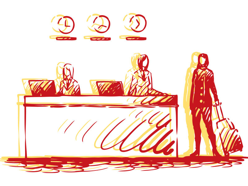 Illustration of front dest at hotel