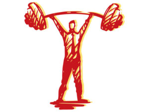 Man in tie lifting weights