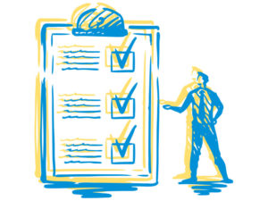 Illustration of man with giant clipboard