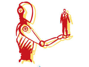Illustration of big robot and small man