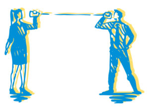 Illustration of two people using can and string phones