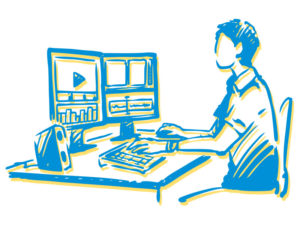 Illustration of person working with two monitors