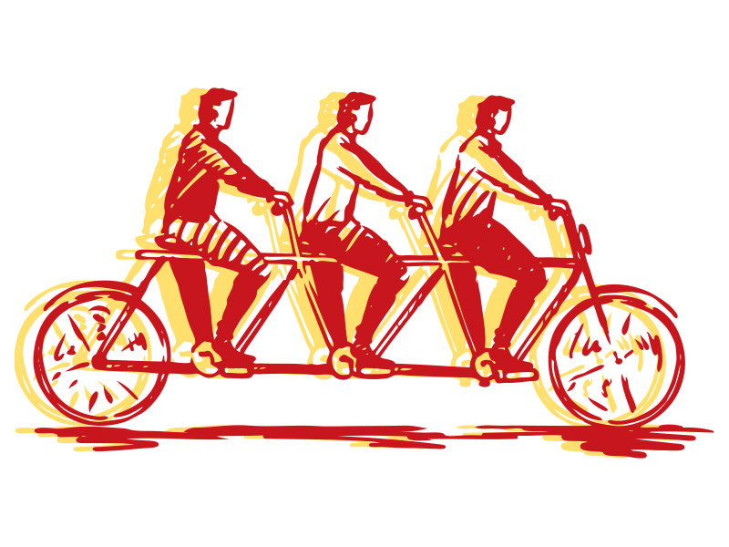 Illustration of bicycle built for three