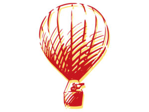 person in a ballon with a spyglass