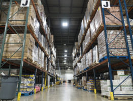 looking down a food warehouse isle