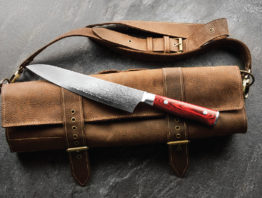 Chef's knife on a leather case