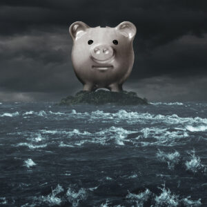 piggy bank in choppy waters