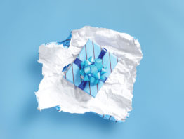 blue gift package on a blue background