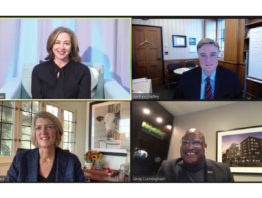 Zoom screen with Allison, Dr. Andrew Badley, Greg Cunningham, and Beth Ford Kaplan,