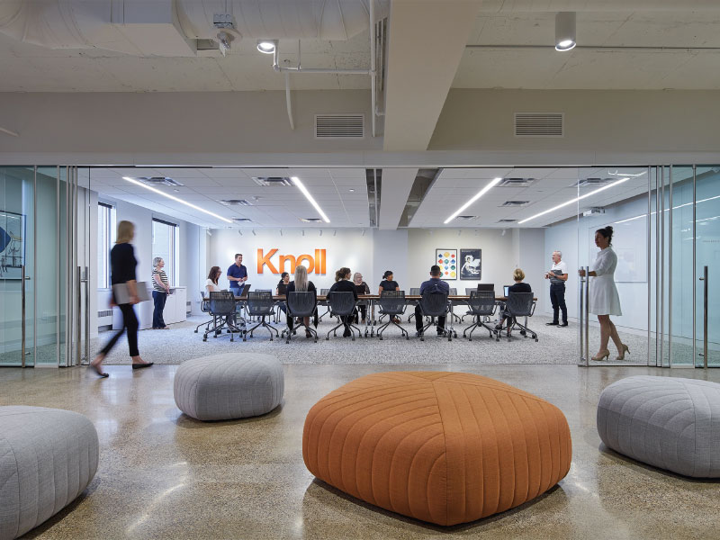 large office space with sliding glass walls