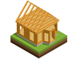3D illustration of a framed house