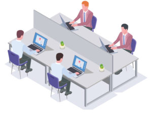 four workers sharing a space