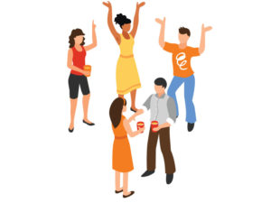 illustration of five people partying