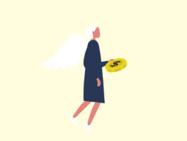 illustration of an angel with a large gold coin