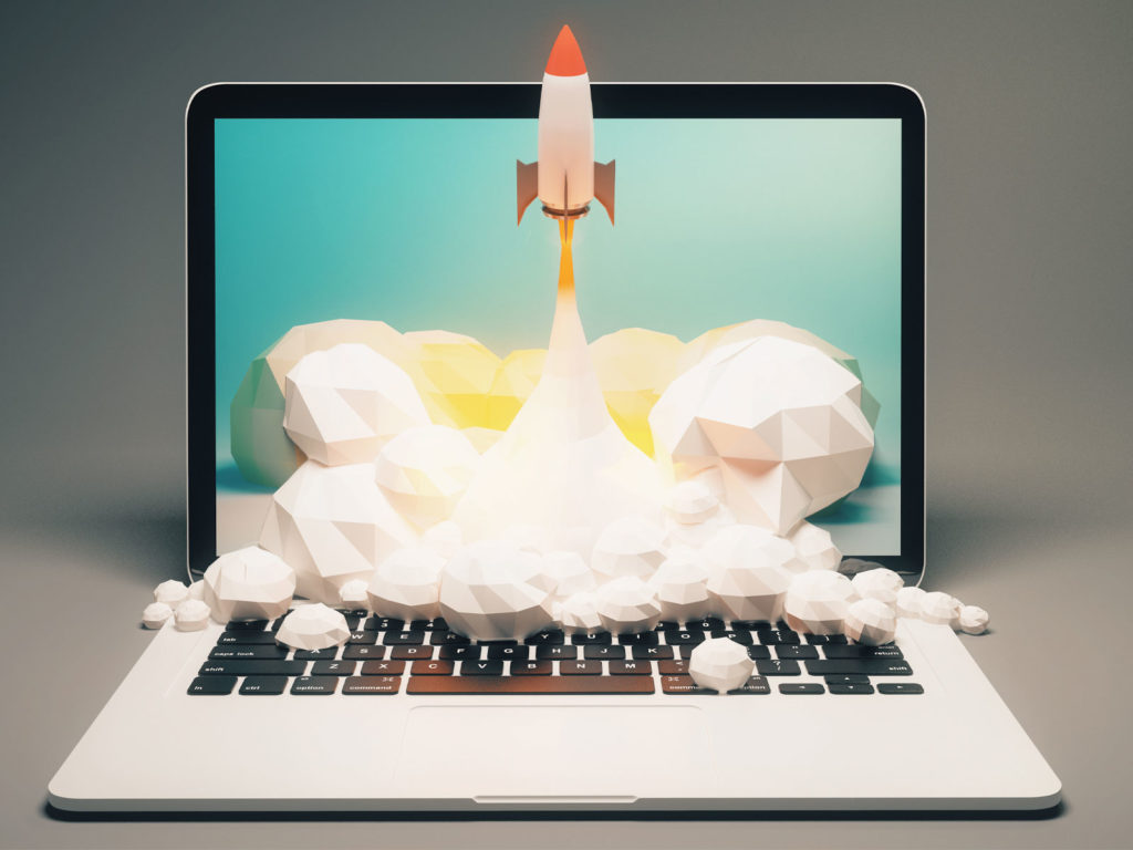 rocket coming out of a laptop