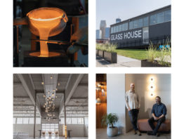 Four images of a mixed use building called Glass House