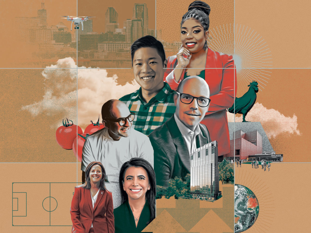 illustration on opposite page (top to bottom) Change Agent: Seena Hodges/The Woke Coach Next Gen: Brian Heimann/Rally Studios Emerging: Florian Riedel/Four Seasons Minneapolis Overachiever: Danny del Prado/Restaurateur Innovator: Pilar Cruz/Cargill Builder: Shari Ballard/Minnesota United FC