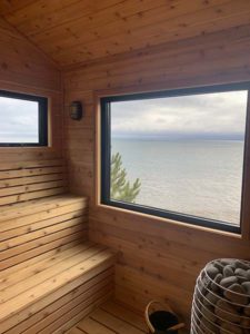 interior of Sisu + Loyly sauna in Grand Marais, Minnesota
