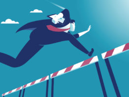 illustration of a business man jumping over hurdle