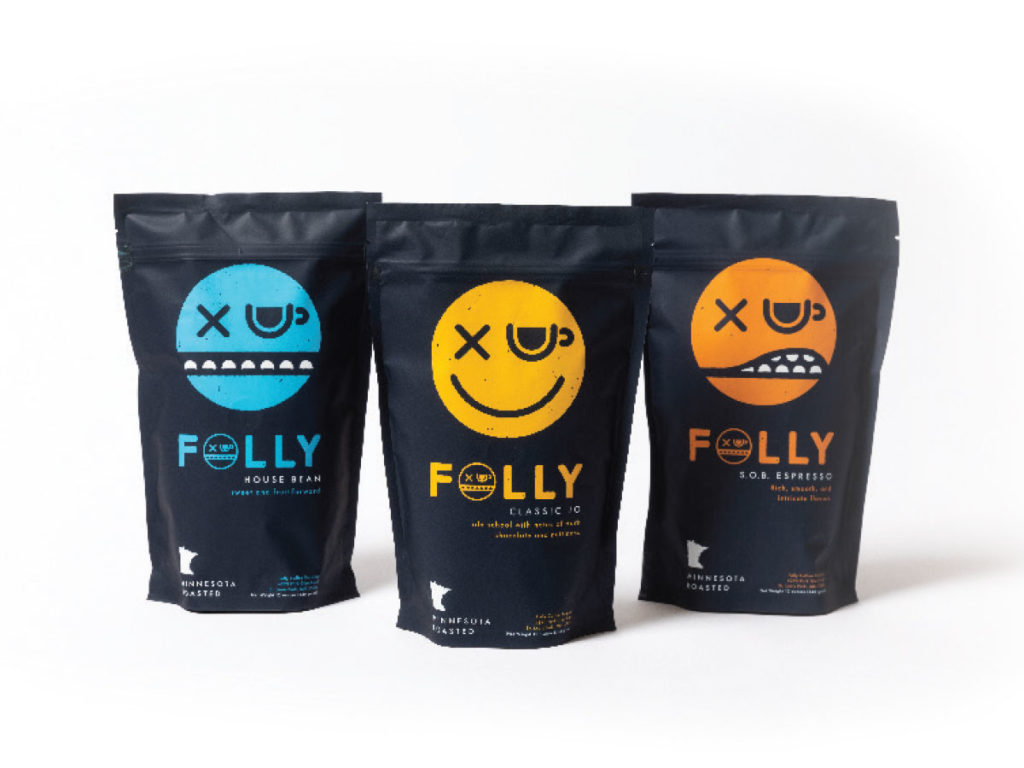 three packs of Folly Coffee