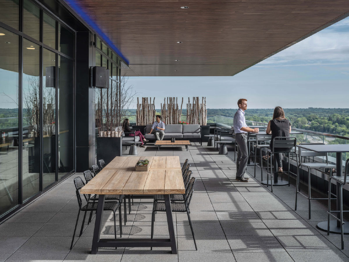 The 11-story tower features open-air balconies on most floors