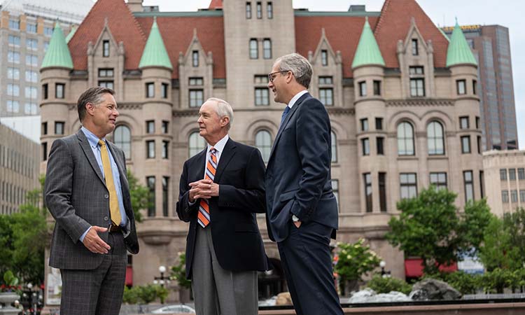 Mairs & Power CEO Mark Henneman, left, was photographed in St. Paul with former CEO Jon Theobald, center, and president Robert Mairs.
