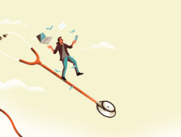 illustration of man falling down on steth0scope