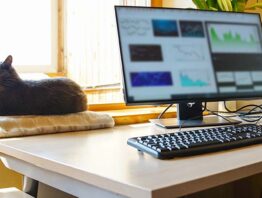 Office at home with IT equipment and online communications.