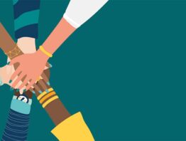 illustration of hands joined together in teamwork
