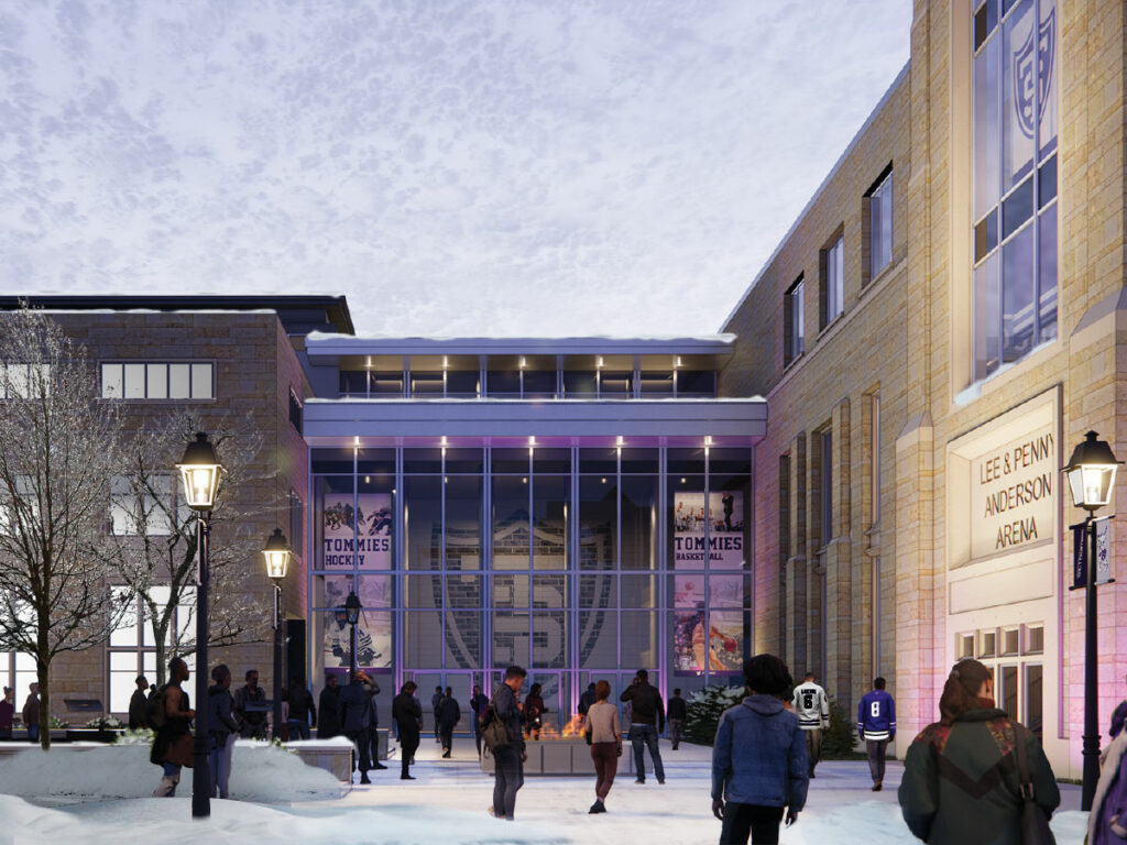 People meeting at university plaza in winter