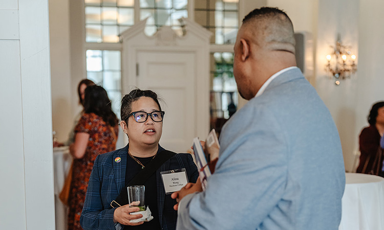 Attendees chat at TCB Talks: Diversity, Equity, and Inclusion on June 15, 2023