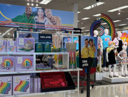 The 2023 Target Pride Collection, with various rainbow-themed LGBTQ clothing and gender fluid accessories celebrating the Pride Month holiday