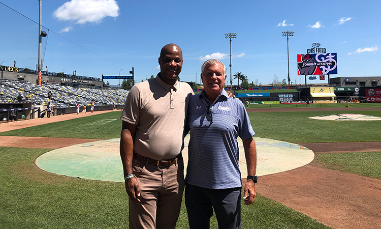 Darryl Strawberry and Marv Goldklang visited CHS Field Friday, where they reflected on the 1996 baseball season when Goldklang signed Strawberry to play for the Saints.