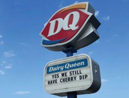 A sign for cherry dip at the Dairy Queen store in Lake City, Minnesota.