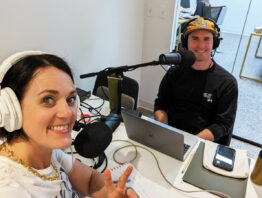 Larissa Loden and Andrew Vomhof podcasting