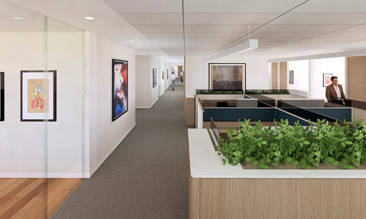 interior shot of the workspace in Maslon LLP's new office in Capella Tower in downtown Minneapolis