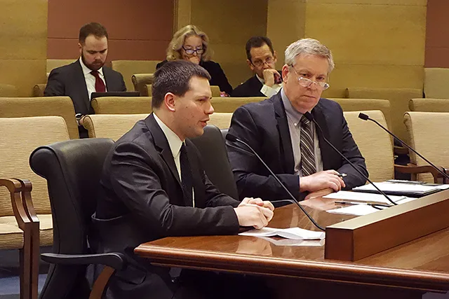 Jared Walczak, senior policy analyst with the Tax Foundation, and Mark Haveman, executive director of the Minnesota Center for Fiscal Excellence, speaking before members of the Senate Taxes Committee in 2019.