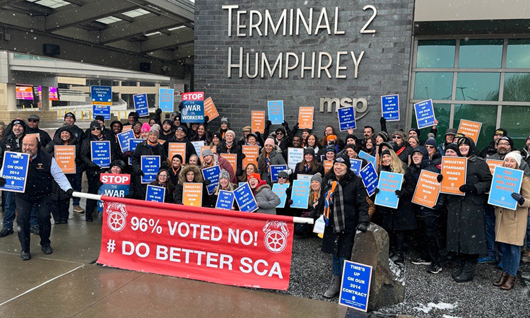 Sun Country flight attendants gathered at Terminal 2 at MSP Airport.