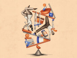 illustration of the various components of the health care industry in a delicate balance