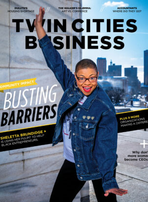 Cover of Twin Cities Business magazine's April/May 2024 cover featuring local entrepreneur and media personality Sheletta Brundidge