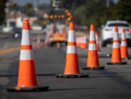 Traffic cones on a road under construction