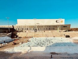 Minnesota Ice Fest's 18,000-square-foot maze under construction at TCO Stadium in Eagan.