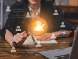 Conceptual image of a business person searching for a new leader