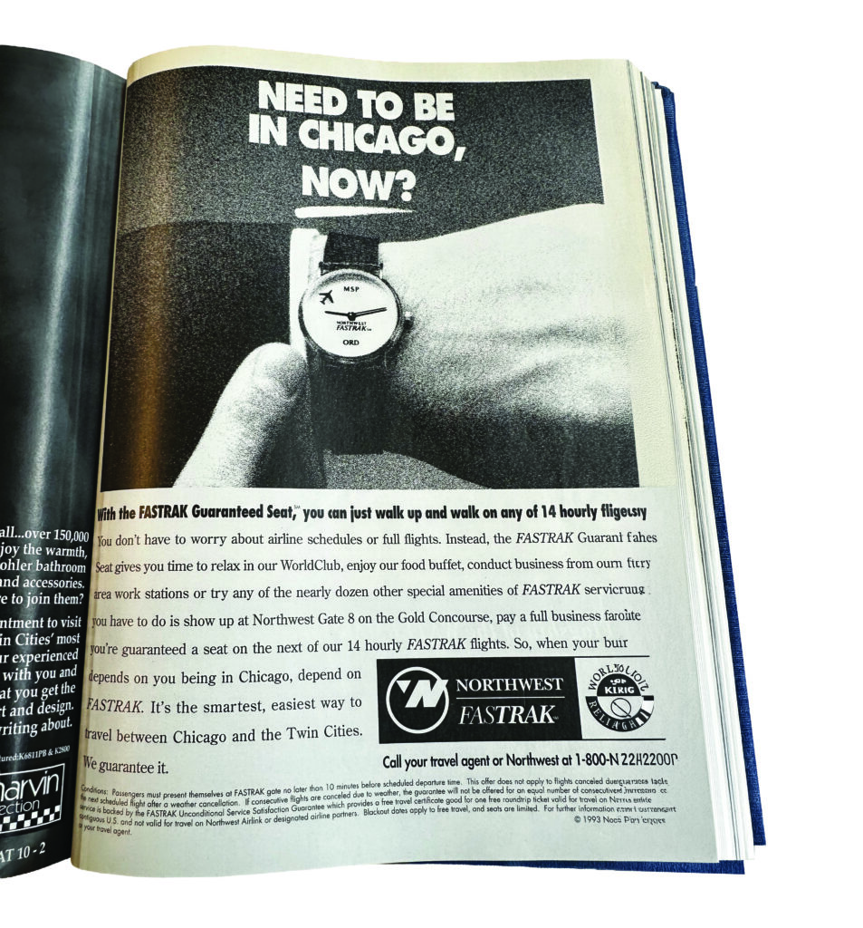 Northwest’s 1990s ad for its Fastrak O’Hare shuttle.